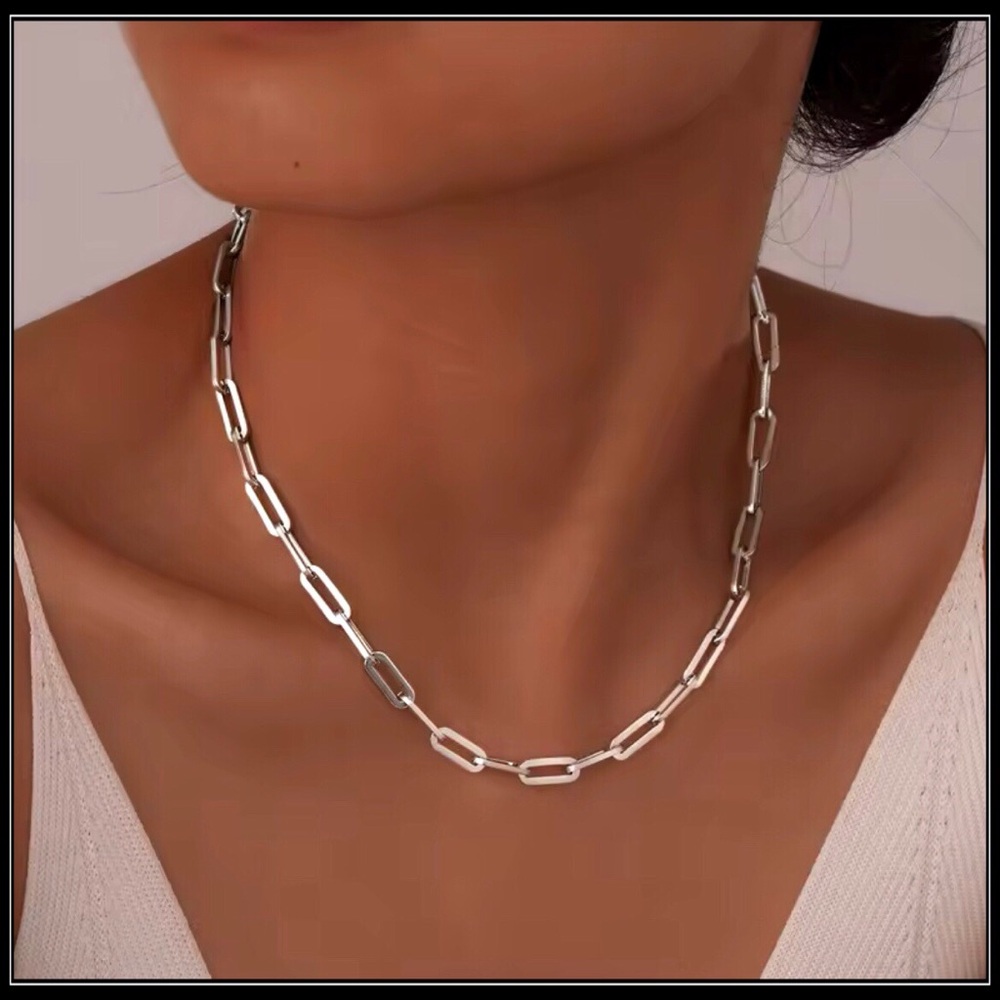 Clearance! New 14k white gold wide link paperclip choker chain hip hop necklace